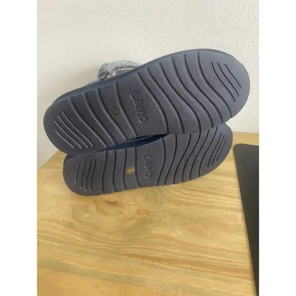 Lamo NWOT Alma Boots Fur Lined Navy Brown Stitching Mid Calf Size 8 - Picture 3 of 4